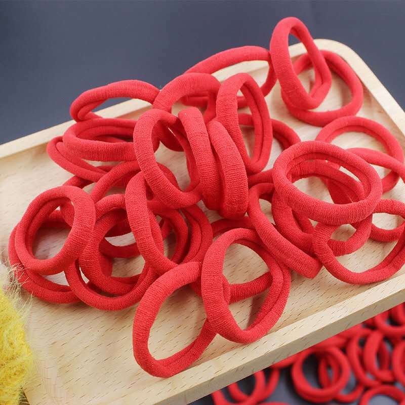 50 Pcs/Lot Red Nylon Rubber Band Head Rope Headband Soft Ponytail Holder Ties Gum Elastic Hair Bands For Girls Women Accessories