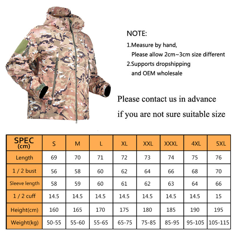 Giacca impermeabile giacca a vento calda abbigliamento uomo cappotto da caccia Soft Shell giacche tattiche militari giacca mimetica di grandi dimensioni