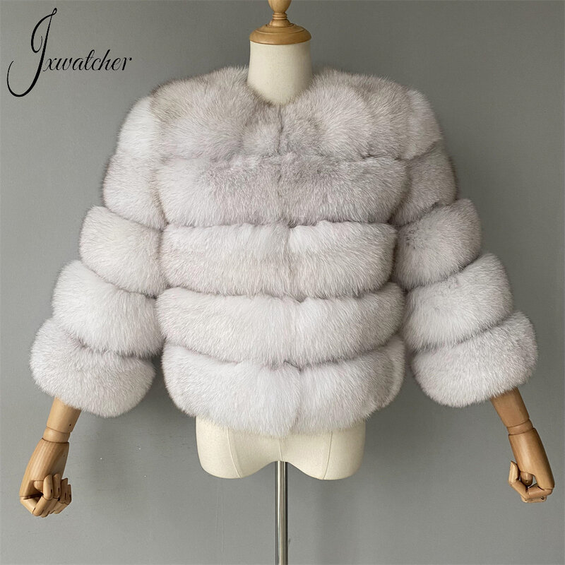 Jxwatcher-معطف فرو الثعلب الحقيقي للنساء ، الفراء الطبيعي ، سترة دافئة ، نمط قصير ، موضة الإناث ، الكلاسيكية ، الخريف ، الشتاء