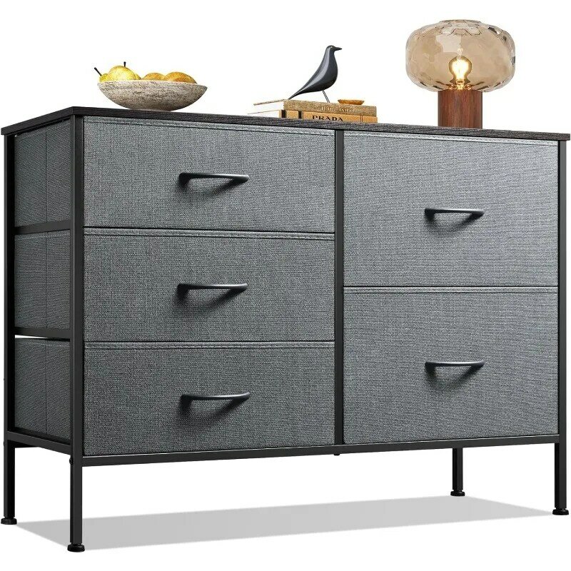 Dresser for Bedroom with 5 Drawers, Wide Bedroom Dresser with Drawer Organizers, Chest of Drawers, Fabric Dresser