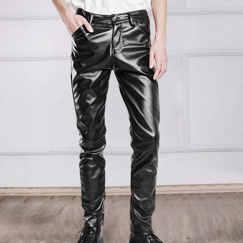 Stretchy Men Pants Stylish Men's Faux Leather Pants Slim Fit Breathable Hip Hop Inspired Streetwear with Soft Pockets Ankle