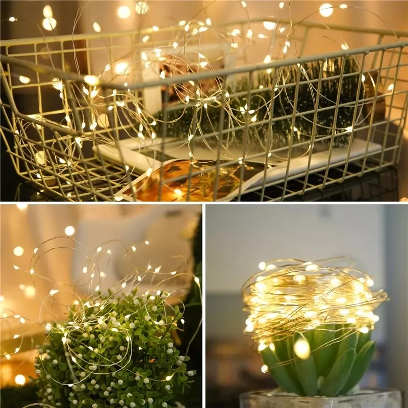 Guirnalda de luces LED solares para jardín, guirnalda impermeable de 7m, 12m, 22m y 32m, decoración de Navidad, boda y Año Nuevo