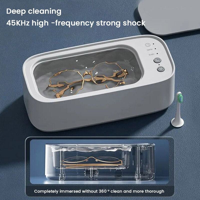 Zilead 충전식 초음파 고주파 진동 클리너, 초음파 쥬얼리 안경 타이밍 청소 기계, 45000Hz