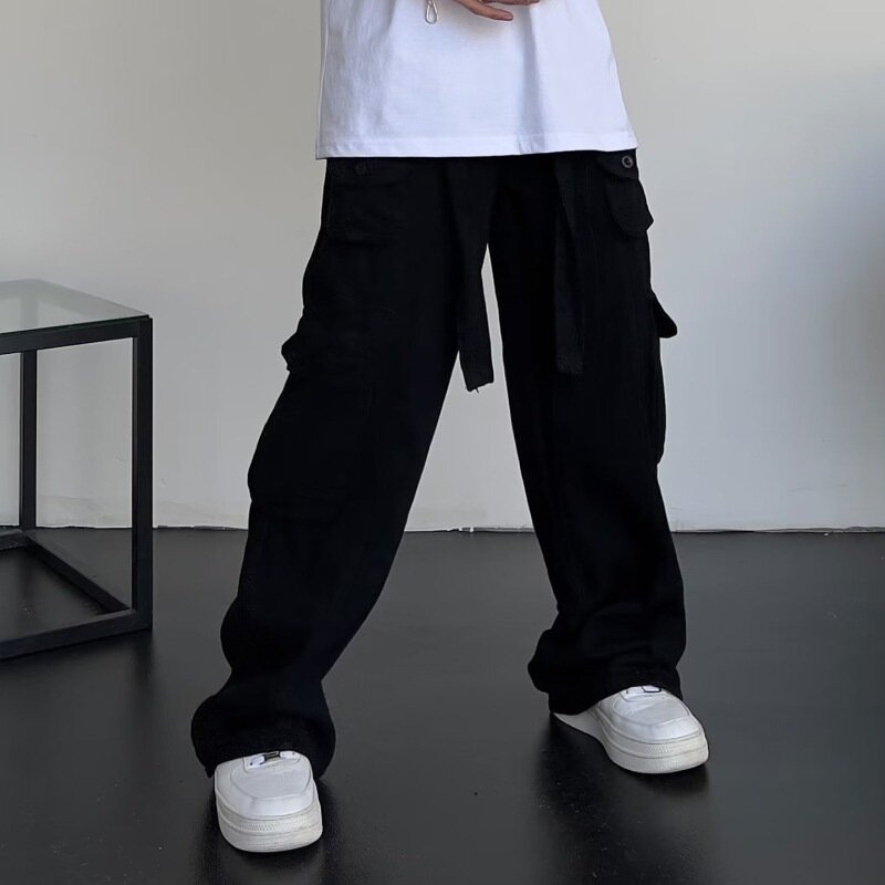 Uomini e donne Retro Large Pocket tuta pantaloni a gamba larga dritto estate nuova moda pantaloni Casual giapponese Harajuku di grandi dimensioni