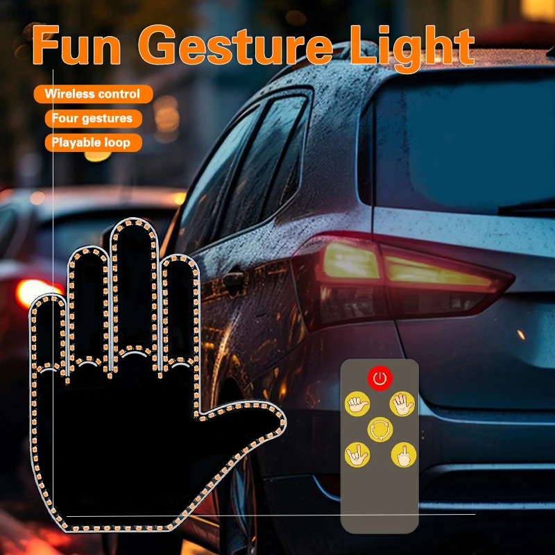 LED Fun Expression Car Lights, Gesture Night Lights, Multi-functional Warning Reminder Lights, Anti-collision Trunk Lights