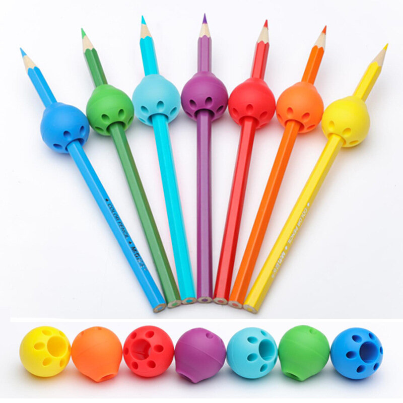 1-3pcs Ball Silicone Pen Holder Children'S Writing Practice Auxiliary Grip Corrector Pencil Cover Office Supplies Random Colors