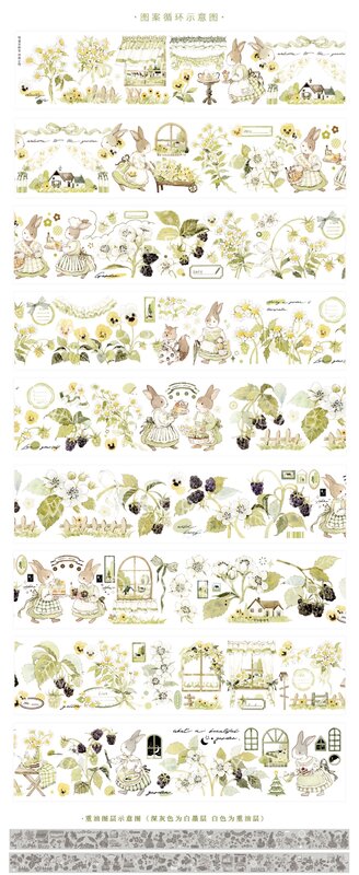 Cinta de Papel para mascotas de muchos diseños, 1 bucle, frutas, jardín, flor, conejo, pequeño arte fresco, lindo