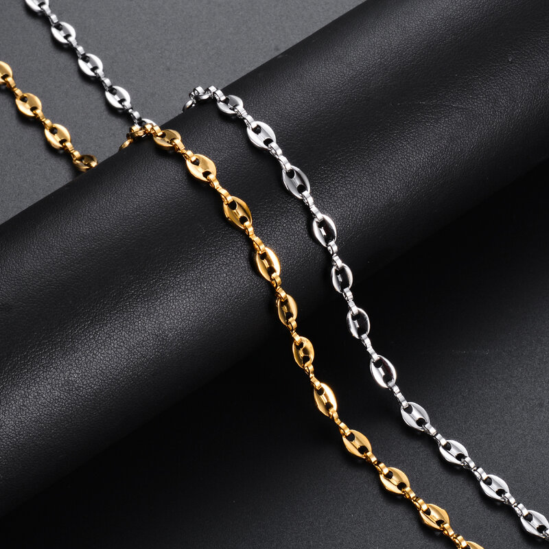 1Pcs Stainless Steel Coffee Beans Link Chain 5MM Necklaces For Men Women Rope Link Chain Necklaces Fashion Hip Hop Jewelry
