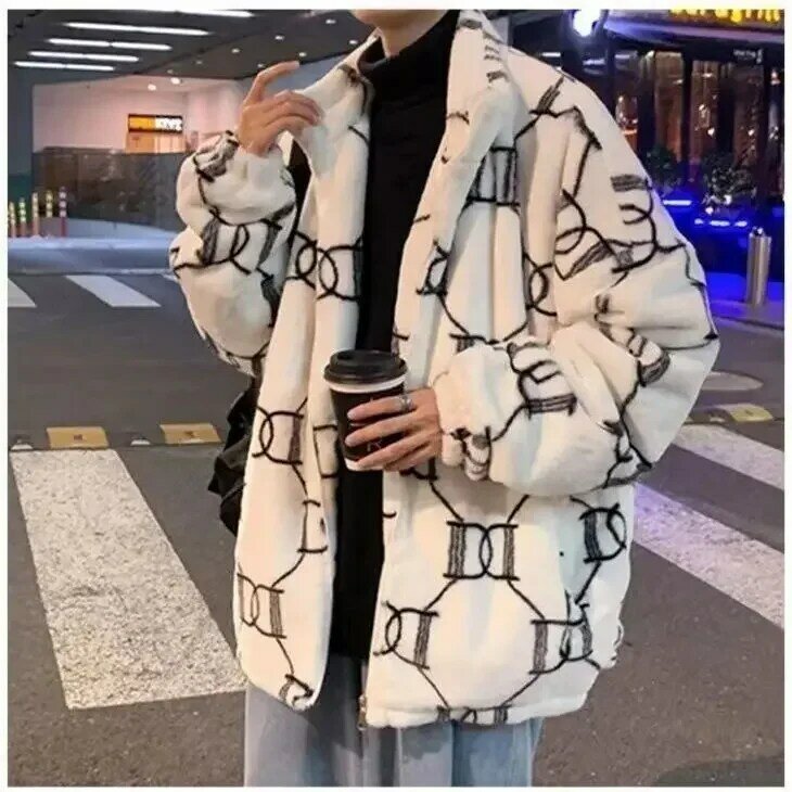 Y2K high-end hipster collar printed cashmere coat ins trend autumn and winter Handsome Fashion Niche Loose Padded Men Jacket