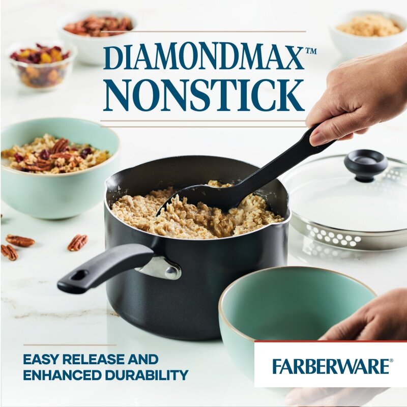Farberware-Casserole antiarina en aluminium avec couvercle, casserole noire, 3 pintes