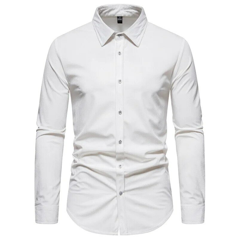 2023 sztruksowe koszule z długim rękawem męskie jesienne New Business Casual dopasowana sukienka koszule dla mężczyzn solidny kolor koszule eleganckie