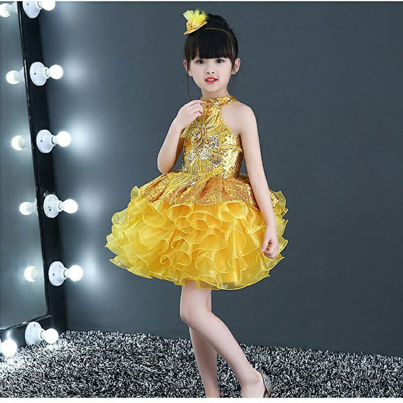 Children Modern Jazz Dance Costumes Kids Girls Stage Wear Birthday Wedding Party Ball Gowns Flower Toddler Cupcake Pageant Dress