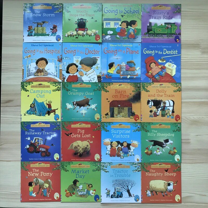 Buku/set anak-anak, 20 buku/set 15X15Cm, buku gambar Usborne untuk anak-anak, buku anak Inggris cerita terkenal, buku Edukatif
