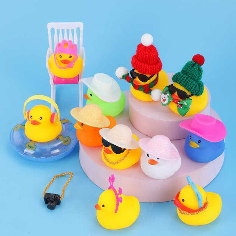 5Pcs Rubber Duck Kids Toys Baby Room Decor Cute Rubber Ducks Car Dash Decor Christmas Ornament Home Decor