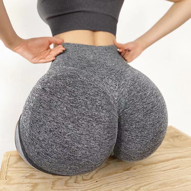 Pantalones cortos de Yoga para mujer, elásticos, de cintura alta, con Control de barriga, fruncidos, sin costuras, para gimnasio