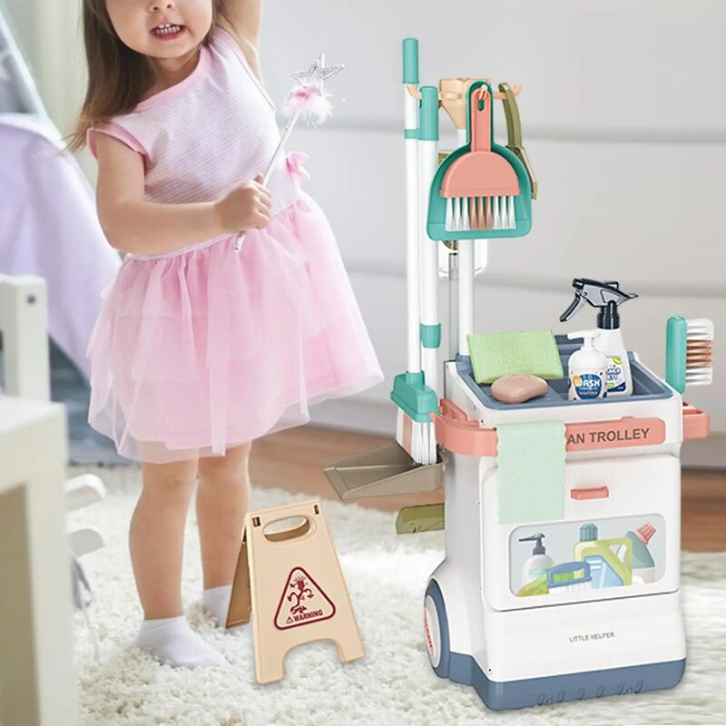 Pretend Cleaning Tools Set for Kids, Housekeeping Supplies, Presentes de Dia dos Namorados, Play Toys, Ferramentas de limpeza
