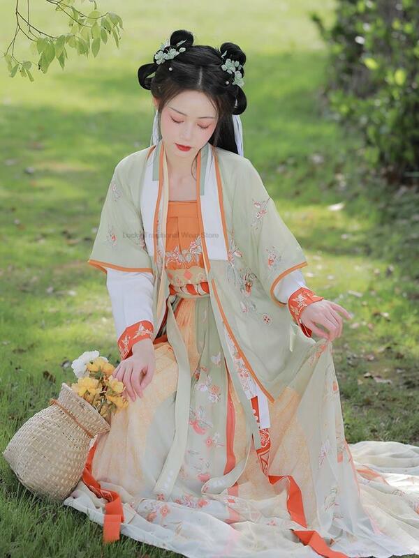 Wiosenna nowa chińskie tradycyjne piosenka dynastia Retro księżniczka zestaw sukni dziewczyna haftowana sukienka Hanfu fotografia Cosplay Hanfu