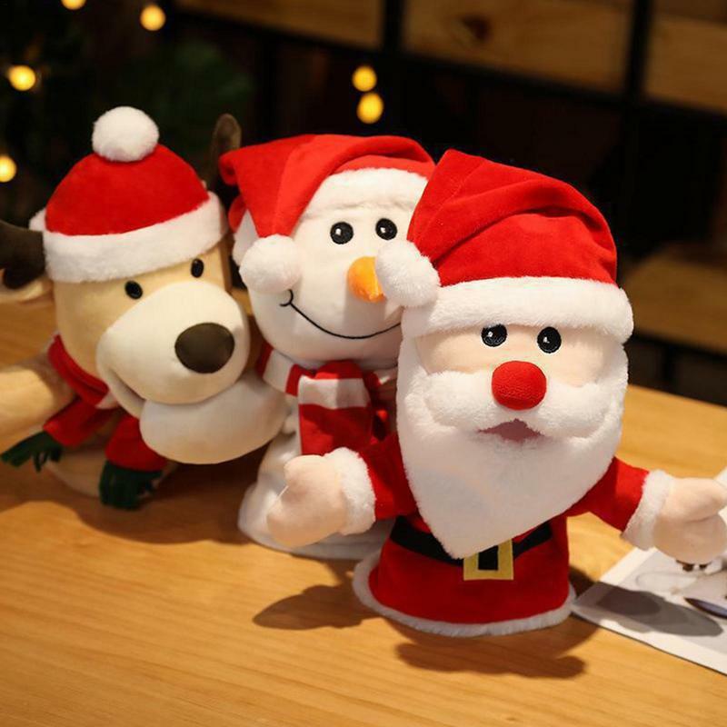 크리스마스 손 인형 봉제 장난감, 만화 봉제 산타 클로스 눈사람 엘크 손 인형, 어린이용 대화형 공연 소품