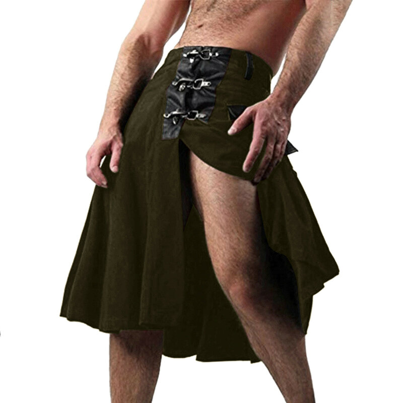 Polyester Baumwolle Gürtel Seitens chlitz Kilt Männer dunkle Goth Hip Hop Punk Rock schottische Röcke mittlere Taille eine Linie Röcke National kostüm