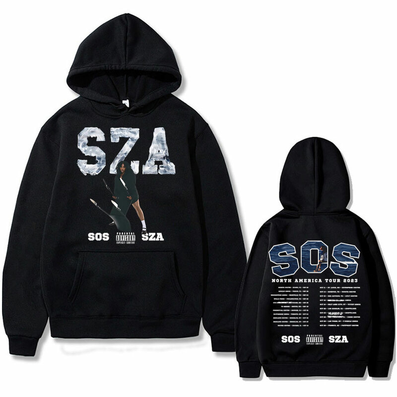 Capuz gráfico dupla face do rapper SZA SOS para homens e mulheres, moletom Hip Hop Vintage, streetwear extragrande, moletom de lã masculino