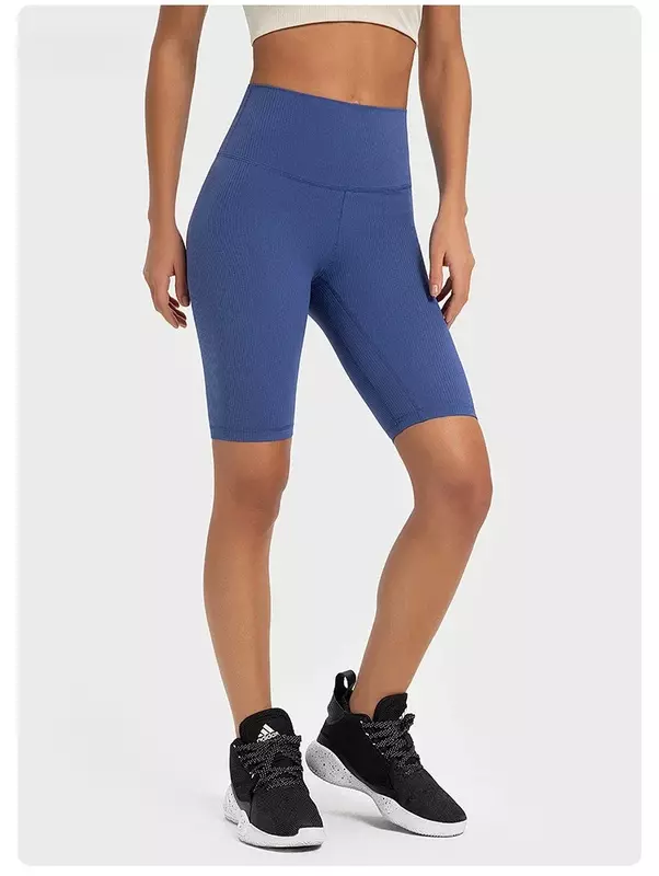 Lemon Wunder Train High-Rise Ribbed Short 10'' Running Biker Quick-dry Fabric Abrasion-Resistant Yoga Shorts With Hidden Pocket