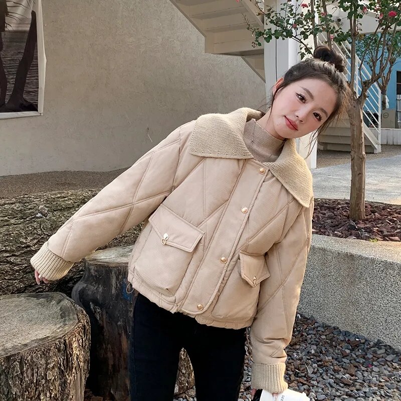 New Style Lapel Down Cotton Jacket For Women, Short Korean Style Loose Cotton Jacket, Winter Coat, Cotton Jacket