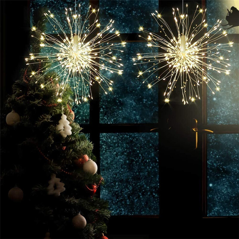 Decoração de Natal ao ar livre String Lights Fada Firework Lights Guirlanda de Ano Novo Festa de Casamento Jardim 1200LEDs 10 em 1, 2024