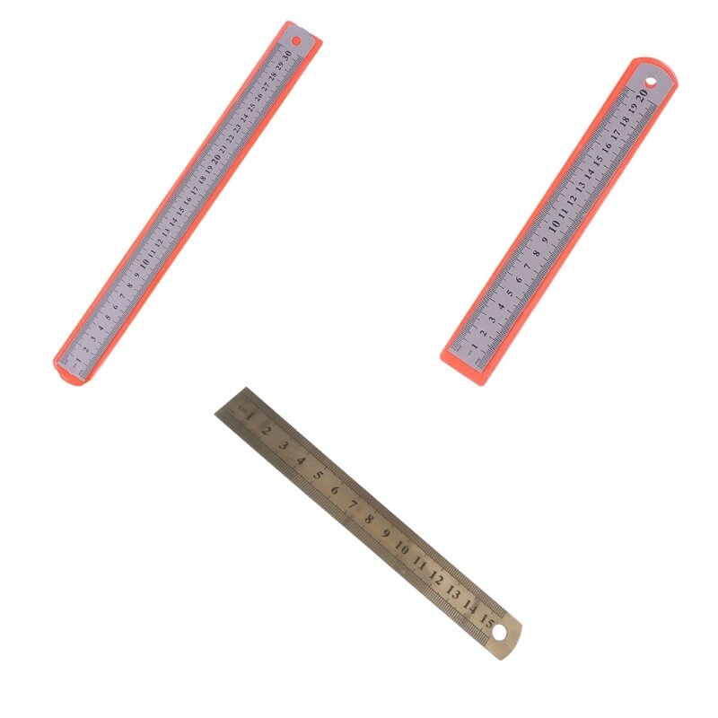 YYSD Stainless Steel Measuring Ruler 15/20/30cm Straight Ruler Hand Tool School Office Supplies Portable Measurement Tools