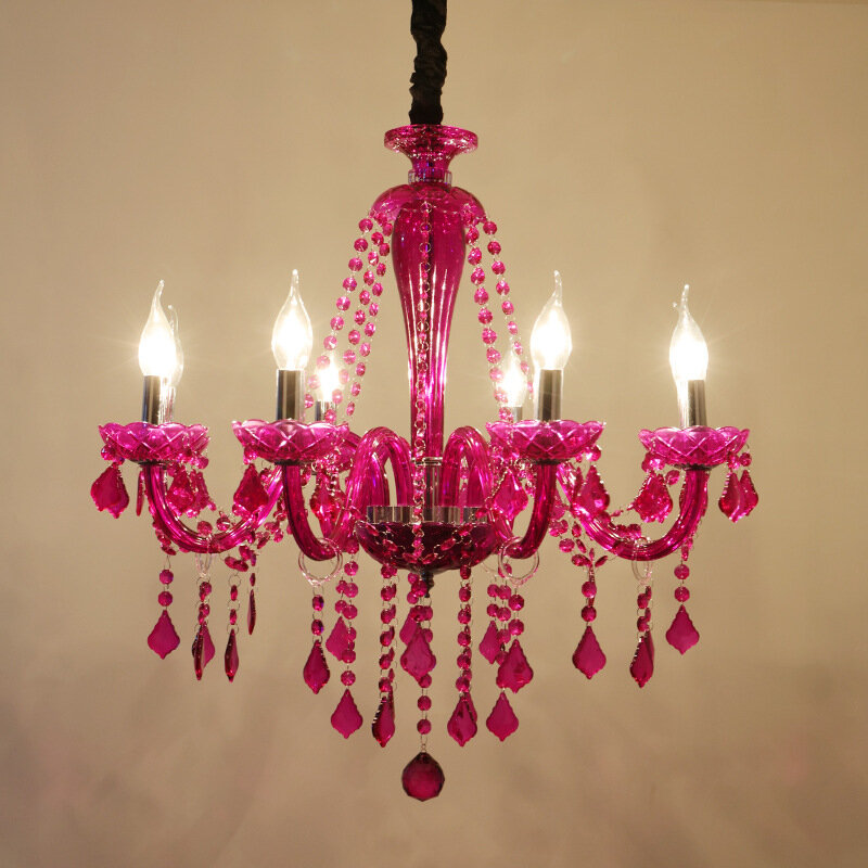 Luces de cristal de Color europeo, candelabro romántico para dormitorio, sala de ropa, sala de KTV, lámparas de restaurante púrpura