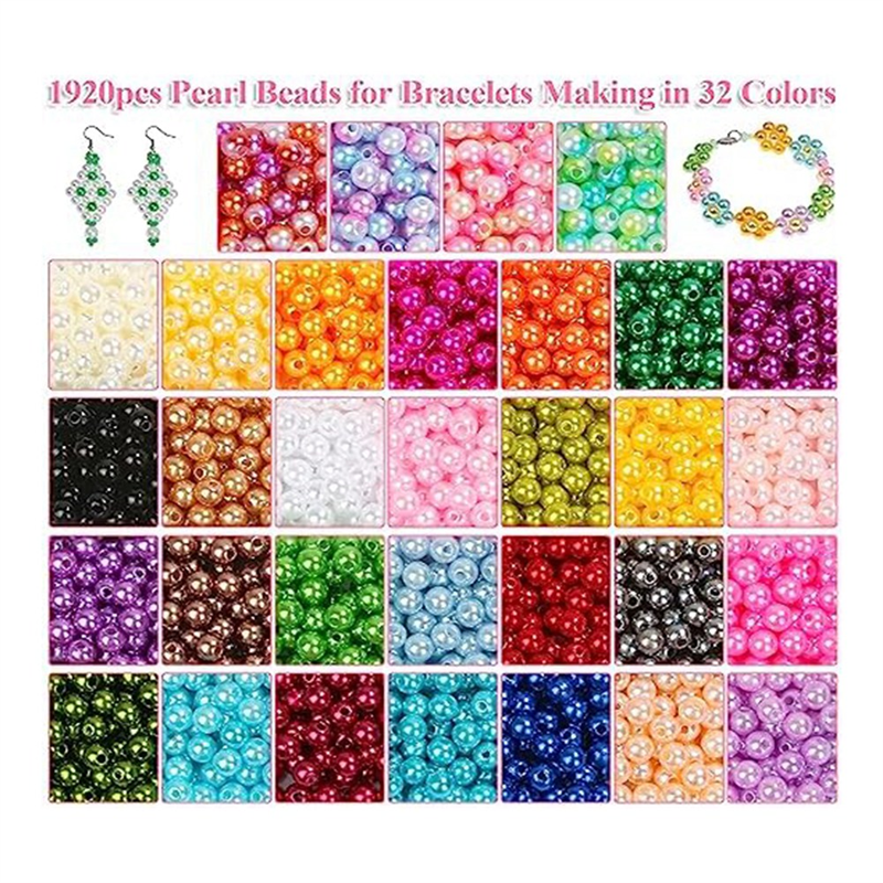 Pearl Beads for Jewelry Making, 32 Colors Round Pearl Beads with Holes, 1920Pcs 6mm Handmade Colorful Loose Beads Small