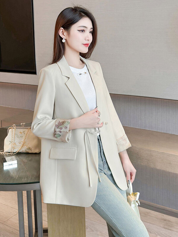 여성용 중국 스타일 국가 스타일 세트 재킷, 고급스러운 기질, 패셔너블한 짧은 세트, 루즈핏, 2024 용수철 가을 신상