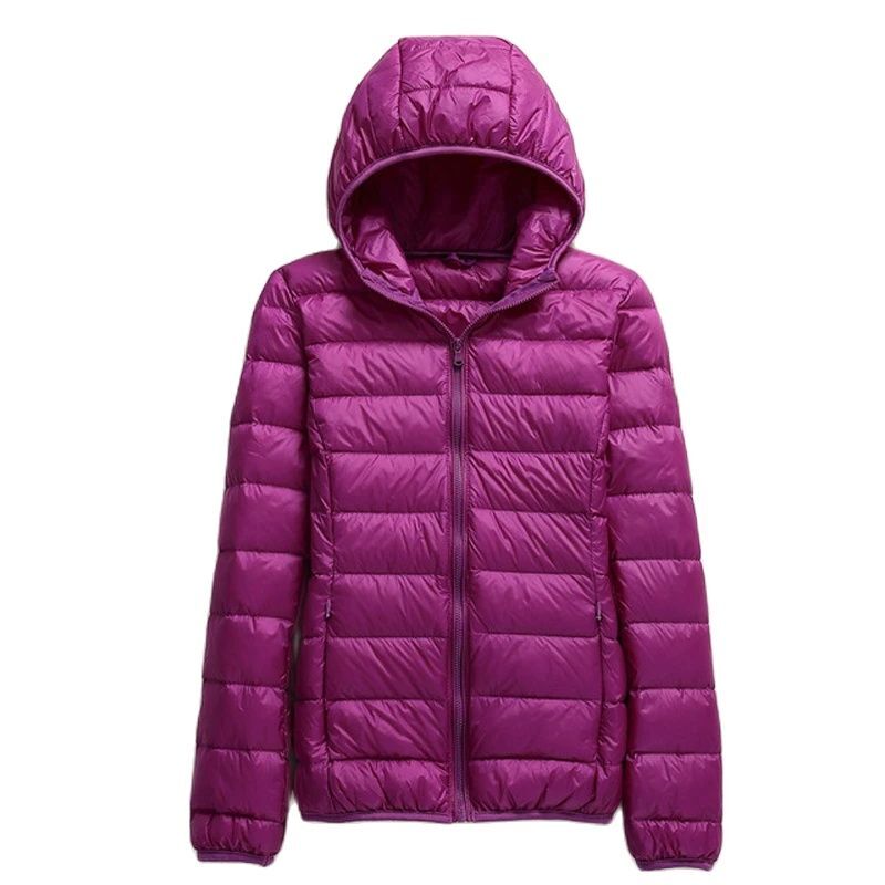 짧은 슬림 울트라 라이트 오리털 후드 재킷 및 코트 여성용, 따뜻한 화이트 덕다운 방풍 외투, 가을 겨울