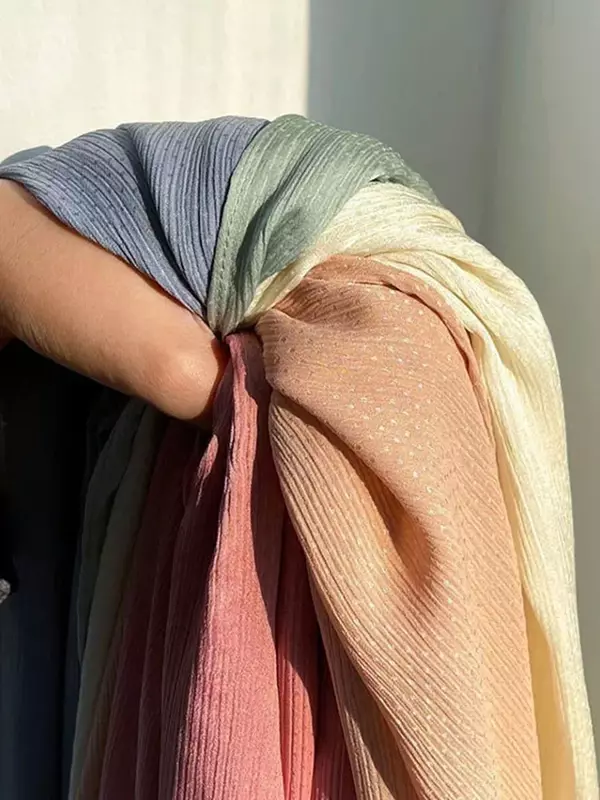 Hijab musulmán de seda satinada para mujer, pañuelo de crepé arrugado, suave, texturizado, 180x70cm