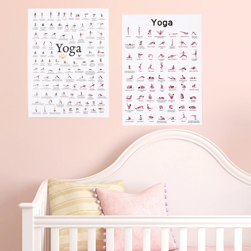6 buah dekorasi ruang Yoga dinding kanvas poster olahraga ruang rumah Gambar kerajinan Yoga dinding halus grafik Pose Gym jurnal untuk wanita