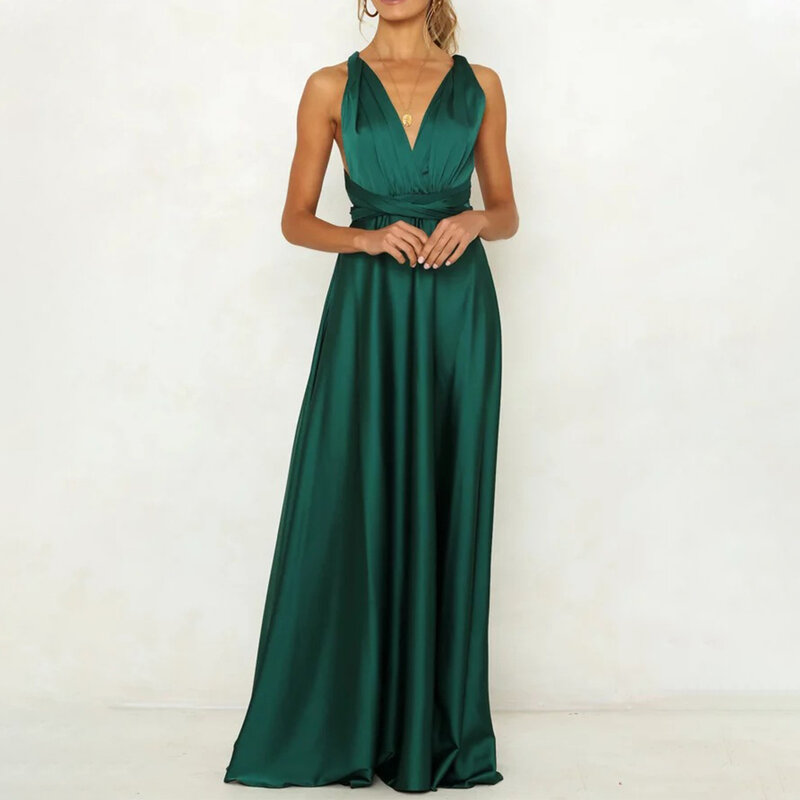 Sophisticated Ball Gown for Women V neck Satin Evening Multi Way Wrap Elegant Maxi Dress Ideal for Weddings Parties Events
