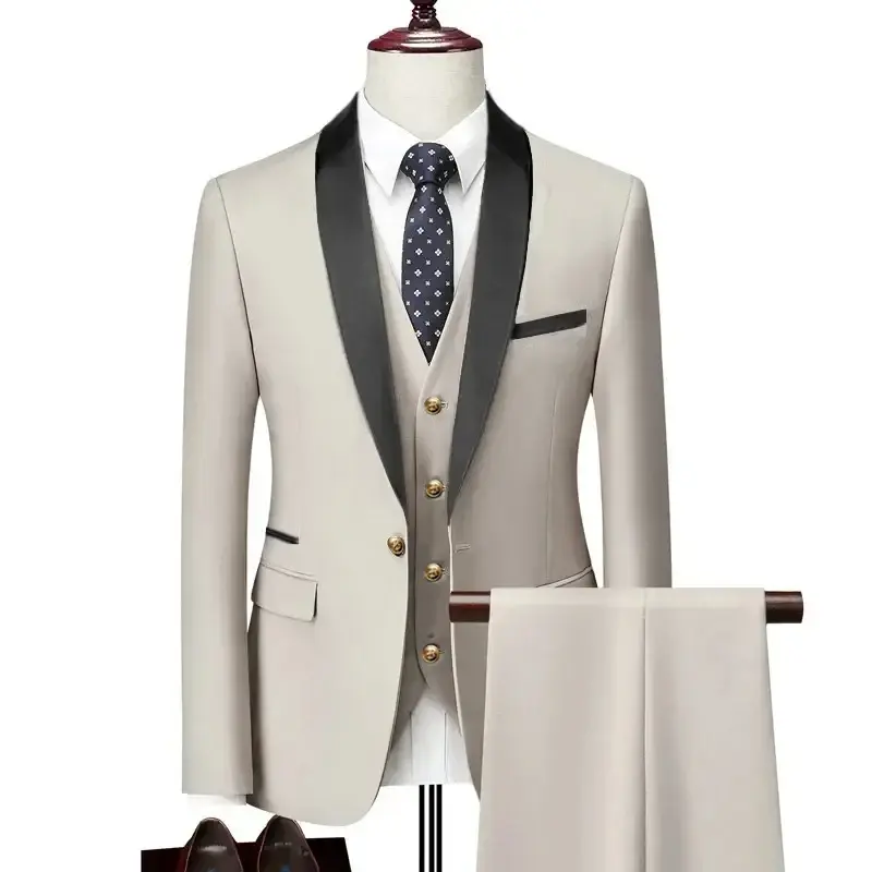 Fatos de casamento de três peças, blazer masculino, calças, conjunto de colete, casaco, calça, colete, slim fit, moda