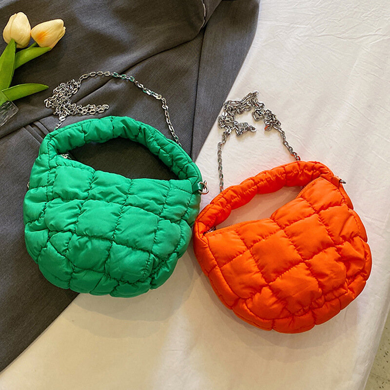 한국 디자인 주름 클라우드 숄더백, 플리츠 다운 메신저백, 소형 소프트 핸드백 숄더 크로스바디 체인 백