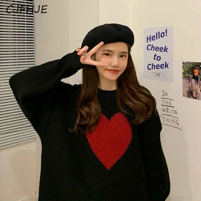 Cjfhje koreanische Sweet Heart Pullover Vintage Harajuku Lazy Wind Langarm Pullover Mode lose gestrickte lässige Paar Pullover