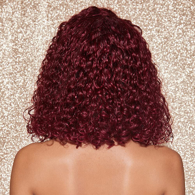 99j krótkie kręcone Bob koronkowe peruki z przodu ludzkie włosy dla kobiet peruki typu Lace Front wino czerwone bezklejowe wstępnie oskubane brazylijskie peruka z włosów typu Remy