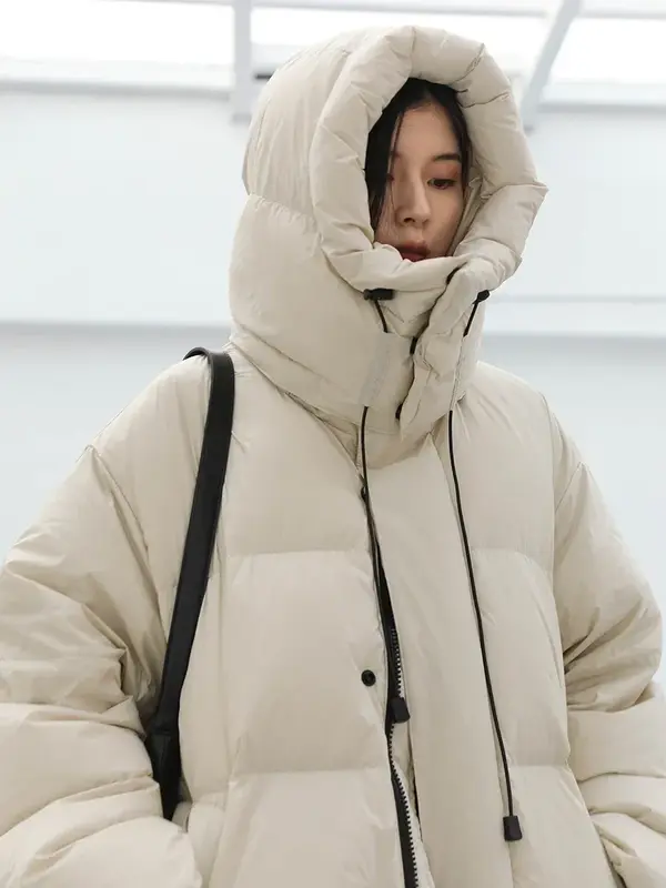 Eleganckie damskie puchowe płaszcze koreańskie luźne gruby kaptur ciepłe długa kurtka puchowa zimowe dla kobiet kurtki damskie 2023