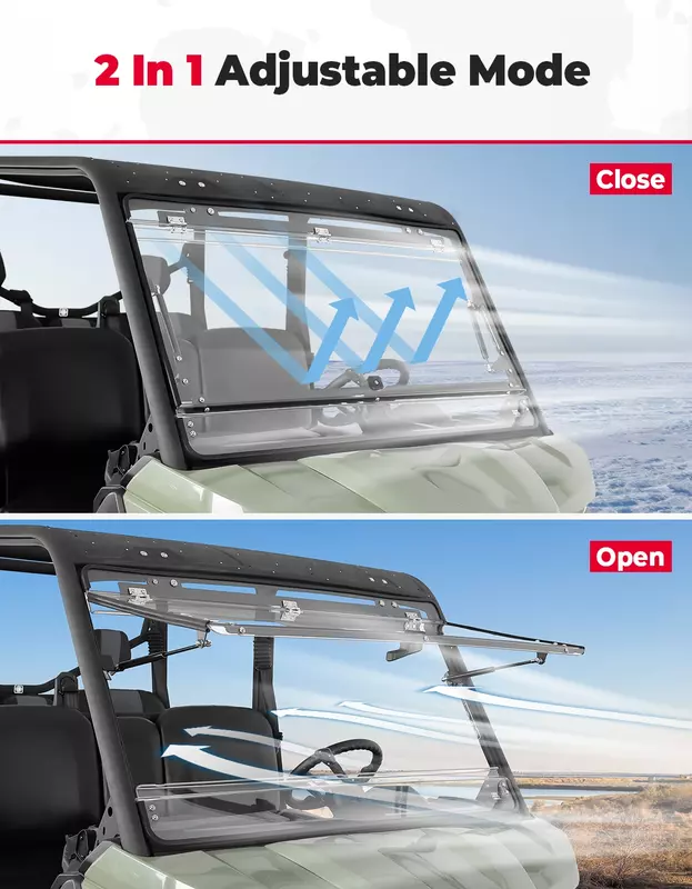 KEMIMOTO UTV 2-in-1 Flip Windshield Front Windscreen Compatible with Can-am Defender HD 5/8/10 HD5 HD8 HD10 Max XT Cab 6x6