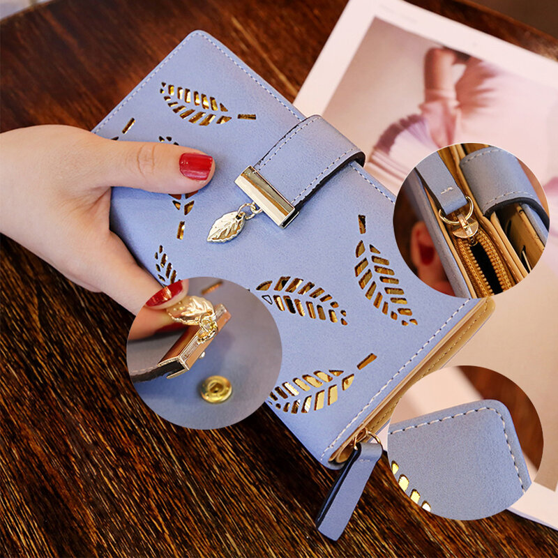 2023 kobiet portfel ze skóry PU portmonetki modne składane wkładki długie portfele zdjęcie na kartę kredytowa, dowód osobisty stojak w kształcie karty torby na zasuwę nowe
