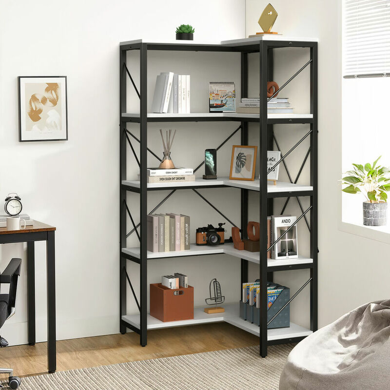 Scaffali portaoggetti per scaffali ad angolo a forma di L con libreria a 5 livelli