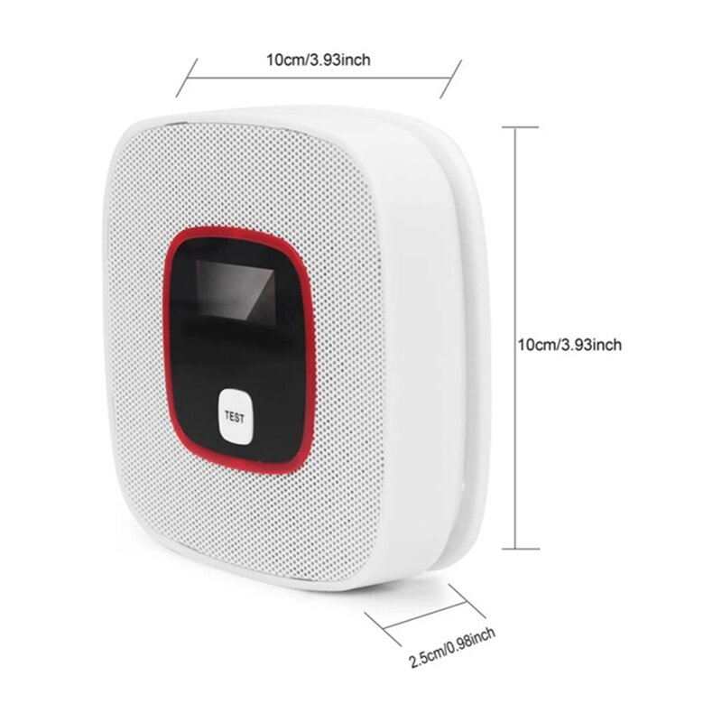 Detector plástico branco do CO para a segurança home, detector do alarme do monóxido de carbono, sensor do alarme, fios acusticamente e opticamente