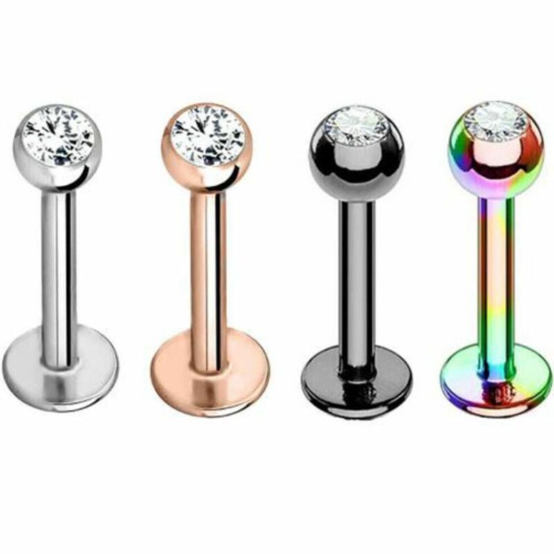 316L Stainless Steel Labret Bars Lip Piercing CZ Crystal Ear Cartilage Tragus Helix Piercings Ear Ring Dimple Nails Body Jewelry