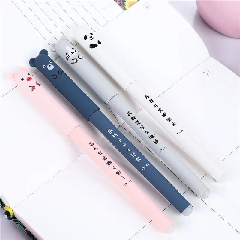 Recharges pour stylo Gel effaçable, 0.5mm, bleu, Kawaii, avec tige, poignée lavable, fournitures d'écriture, papeterie scolaire