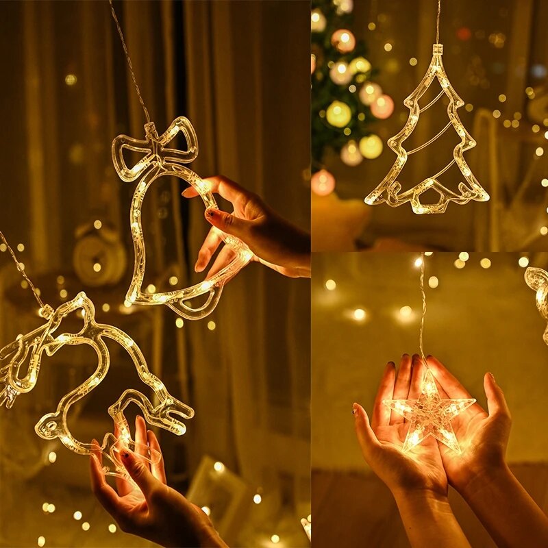 Moon Star Natal Ramadan Ano Novo 2023 Decoração Festão led Fadas Cordas luzes Garland Cortina Para Quarto Casamento Home Decor