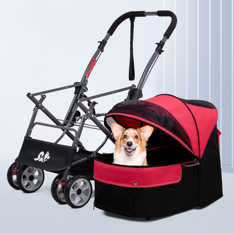 Складная коляска для домашних животных с колесами для кошек и маленьких собак, съемная, животное-компаньон, складная тележка
