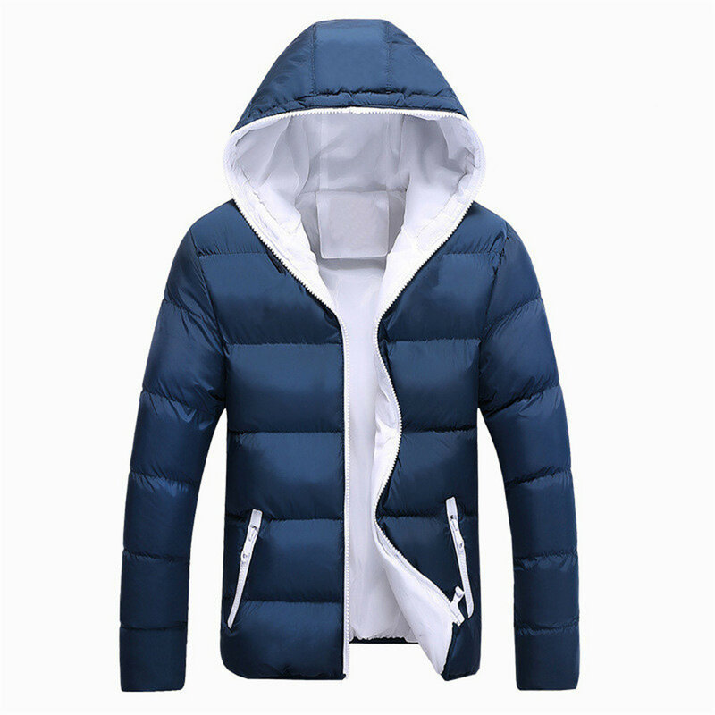 Cotton-padded jacket Plus Size Men Color Block Zipper Hooded Cotton Padded Coat Slim Thicken Outwear Jacket