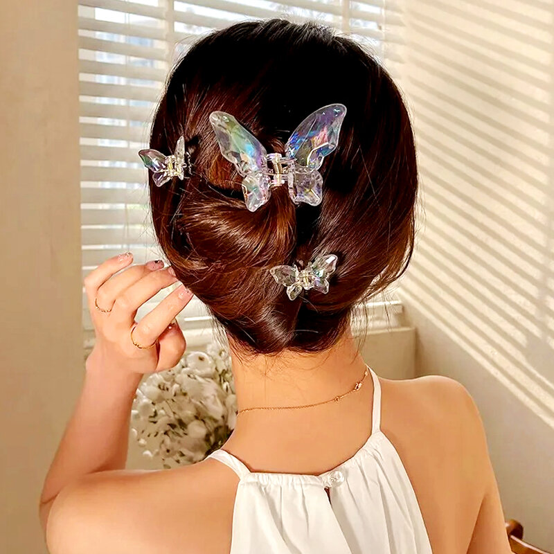 Garra de borboleta acrílica para mulheres, estilo coreano, clipe de cabelo, suporte de rabo de cavalo, presilha, acessórios para meninas, verão